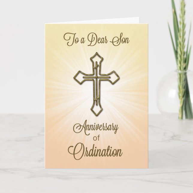 Son Anniversary of Ordination with Cross Starburst Card (Front)