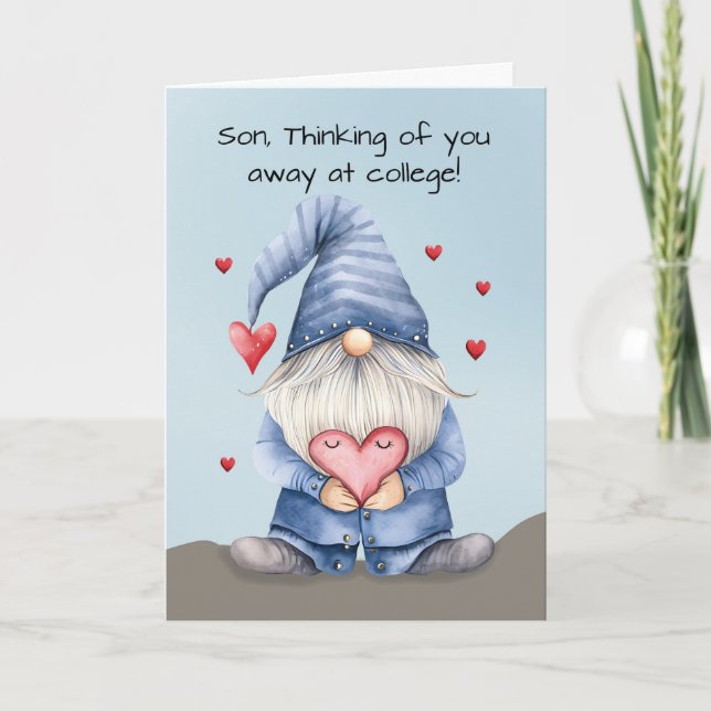 Son Away at College Valentine Funny Gnome Denim Card (Front)