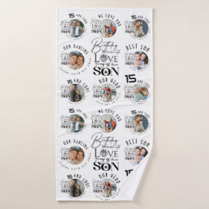 Son Birthday 8 Photo Collage Typography Bath Towel