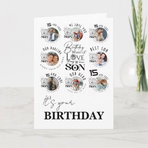 Son Birthday 8 Photo Collage Typography Card