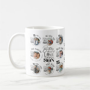 Son Birthday 8 Photo Collage Typography Coffee Mug