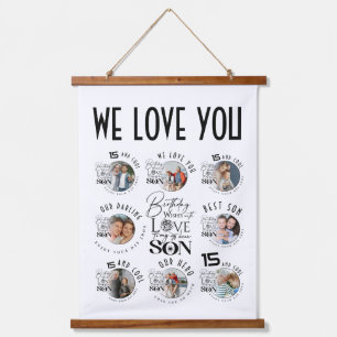 Son Birthday 8 Photo Collage Typography Hanging Tapestry