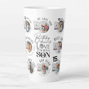 Son Birthday 8 Photo Collage Typography Latte Mug