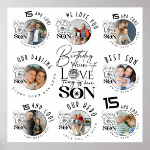Son Birthday 8 Photo Collage Typography Poster