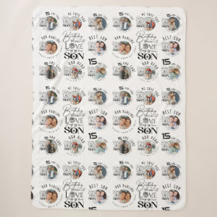 Son Birthday 8 Photo Collage Typography Sherpa Blanket