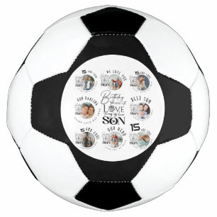 Son Birthday 8 Photo Collage Typography Soccer Ball