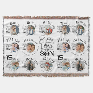 Son Birthday 8 Photo Collage Typography Throw Blanket