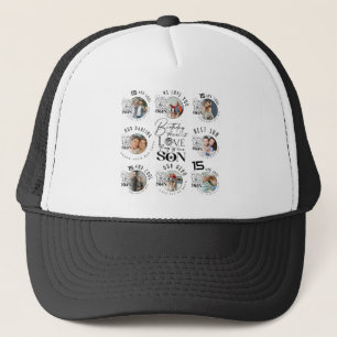 Son Birthday 8 Photo Collage Typography Trucker Hat