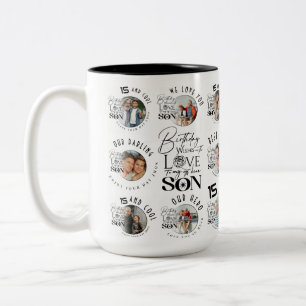 Son Birthday 8 Photo Collage Typography Two-Tone Coffee Mug