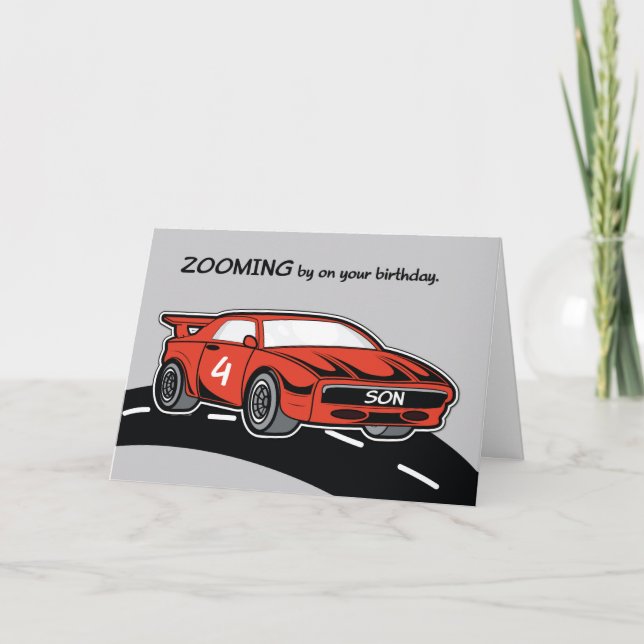Son Birthday Age 4 Red Sports Car Card (Front)