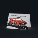 Son Birthday Age 4 Red Sports Car Card<br><div class="desc">This red sportscar is zooming in with a funny birthday greeting for your son who is ready to celebrate his 4th birthday soon. Tp make this card more exciting,  we have allowed a customisation option on the front so you can put his name on it.</div>