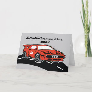 Son Birthday Age 4 Red Sports Car Card