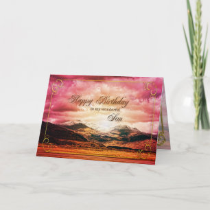 Son birthday, Sunset over the mountains Card