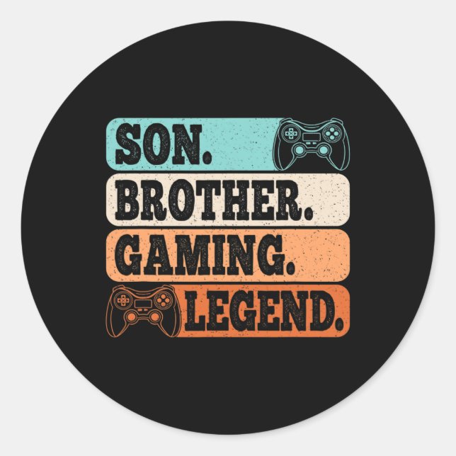 Son Brother Gaming Legend Video Gamer Retro Game  Classic Round Sticker (Front)
