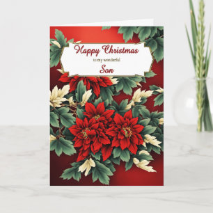 Son Christmas Poinsettias Holiday Card