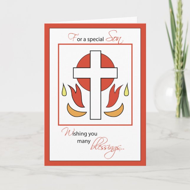 Son Confirmation Congratulations Cross Fire, Red o Card (Front)