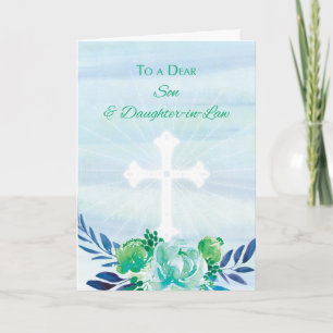 Son & Daughter-in-Law Teal Blue Flowers Easter Holiday Card