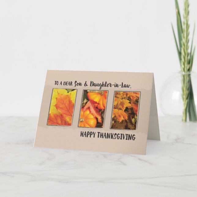 Son & Daughter-in-Law Thanksgiving Three Leaves Holiday Card (Front)