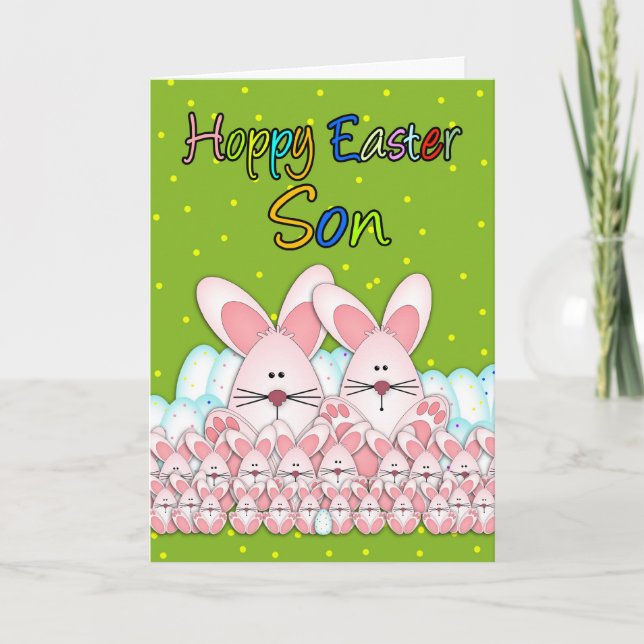 Son Easter Card With Easter Bunnies And Eggs (Front)