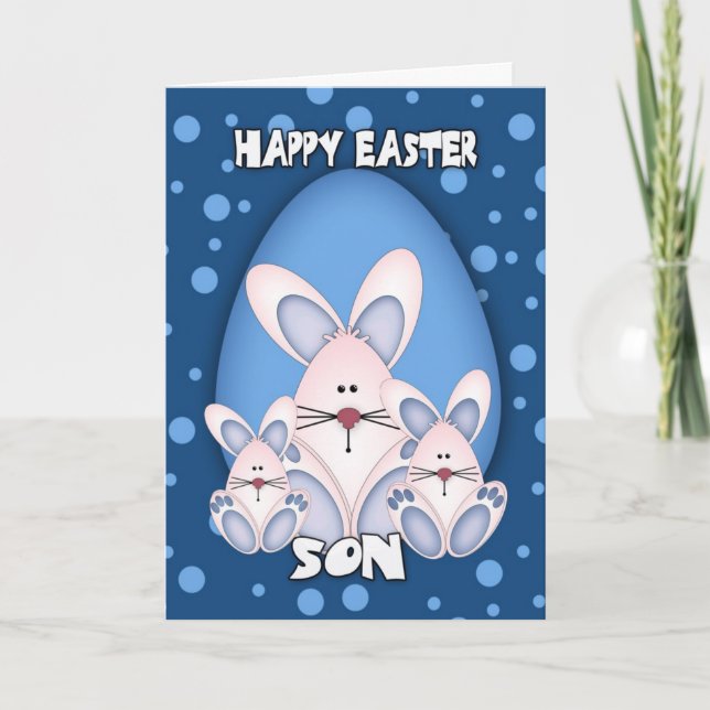 Son Easter Greeting Card With Cute Rabbits (Front)