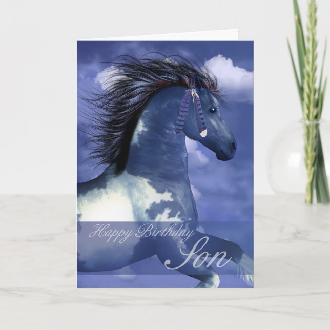 Son Equine Birthday Card North American Indian Sty (Front)