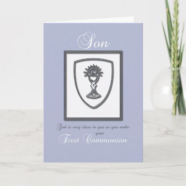 Son, First Communion, Blue and Silver Card (Front)
