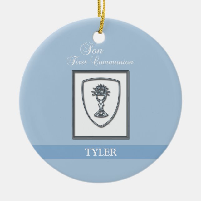 Son, First Communion Silver Chalice Ceramic Ornament (Front)