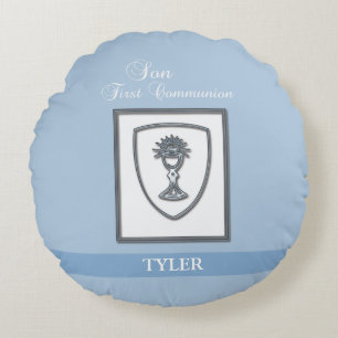 Son, First Communion Silver Chalice Round Cushion