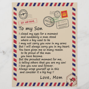 Son Gift   Letter To My Son Love From Mum Custom Letterhead