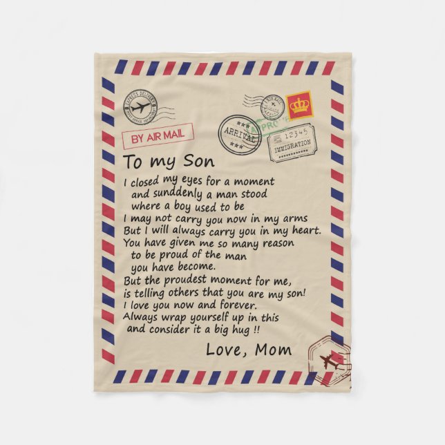 Son Gift | Letter To My Son Love From Mum Fleece Blanket (Front)
