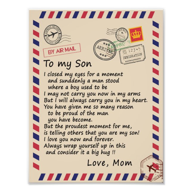 Son Gift | Letter To My Son Love From Mum Photo Print (Front)