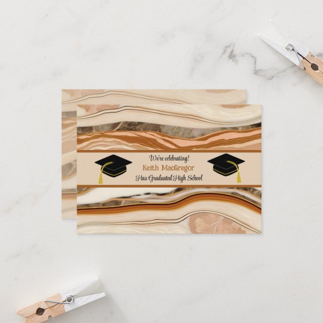 Son Graduation Celebration in Brown Marble Invitation (Front/Back In Situ)
