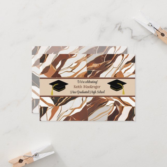 Son Graduation Celebration in Brown Marble Invitation (Front/Back In Situ)