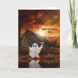 Son Halloween with Funny Ghost Spirits Wine  Card