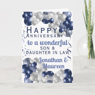 Son Happy Anniversary Blue Balloon Card