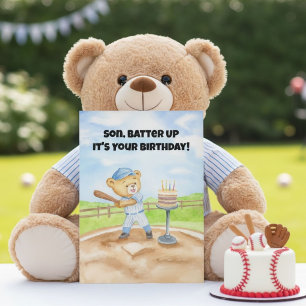 Son Happy Birthday Baseball Teddy Bear Card