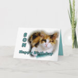 Son Happy Birthday Calico Cat Card<br><div class="desc">You can personalise and change the text and upload your own photographs. "Dearest Son,  Wishing you a purr-fect,  meow-velous birthday!"</div>