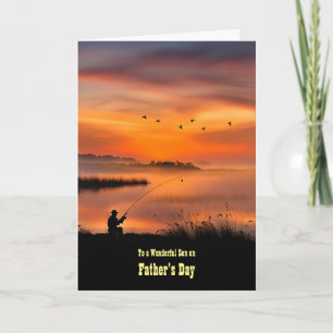 Son Happy Fathers Day Man Fishing with Sunset Card