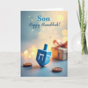 Son Happy Hanukkah Dreidel with Soft Glowing Light Card