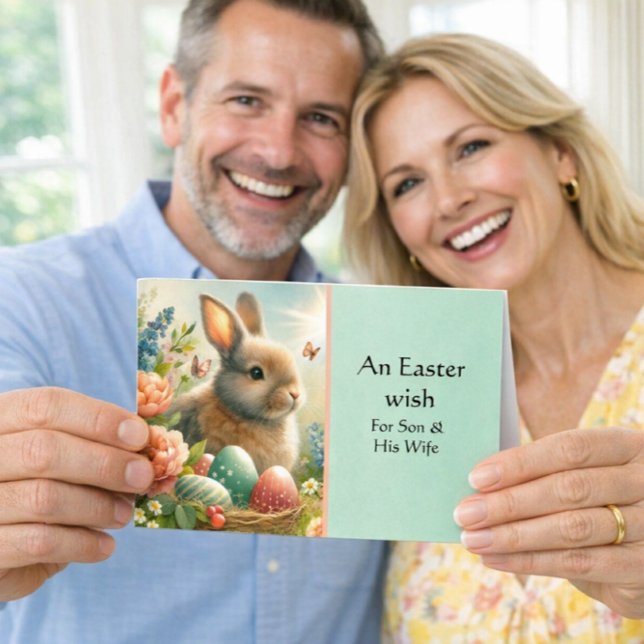  Son & His Wife Happy Easter Rabbit Greeting Card (Creator Uploaded)