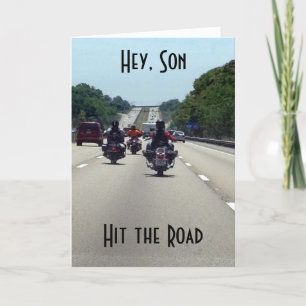***SON*** HIT THE ROAD=MOTORCYCLE STYLE BIRTHDAY CARD