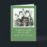 Son-In-Law 50th Birthday Frogs Toasting with Beer Card<br><div class="desc">This funny card is the best for your son-in-law on his 50th birthday! Let him know you remembered him and wants him to have fun this extra special day.
Vintage image courtesy of Clipart.</div>