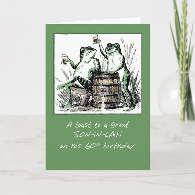 Son-In-Law 60th Birthday Frogs Toasting with Beer Card (Front)