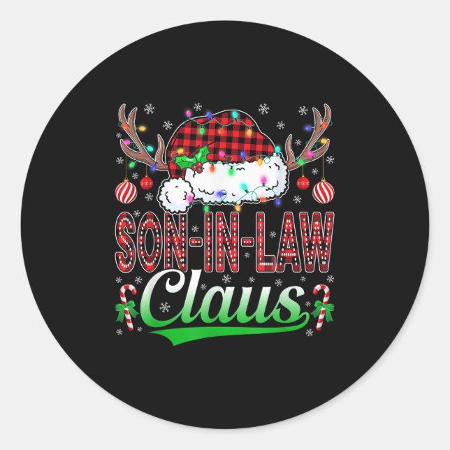 Son-in-law Claus Christmas Light Matching Family X Classic Round Sticker (Front)