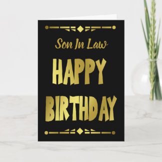 Son-in- Law Modern Black Gold Happy Birthday Card