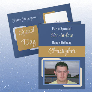 Son in law name photo blue brown birthday card