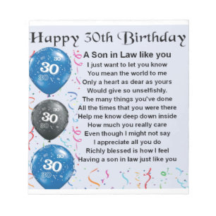 Son in Law Poem  - 30th Birthday Notepad