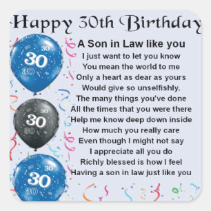 Son in Law Poem  - 30th Birthday Square Sticker