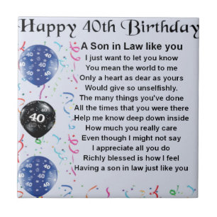 Son in Law Poem - 40th Birthday Design Ceramic Tile