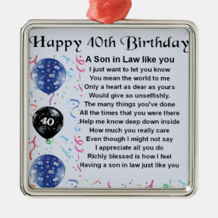 Son in Law Poem - 40th Birthday Design Metal Tree Decoration